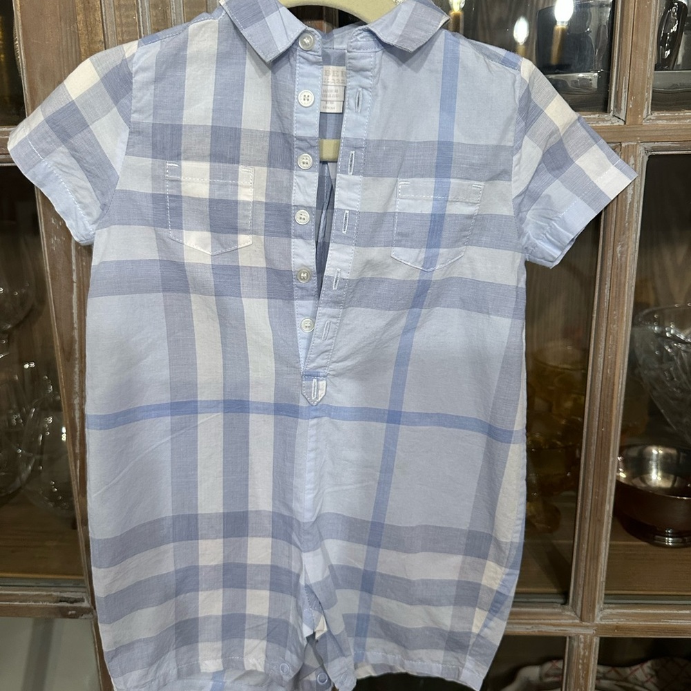 Burberry Blue and White Striped Playsuit Romper Onesie